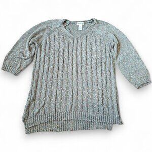 Orvis Women's Pullover Sweater Cable Knit Autumnal Colorful 3/4 Sleeves Size XL